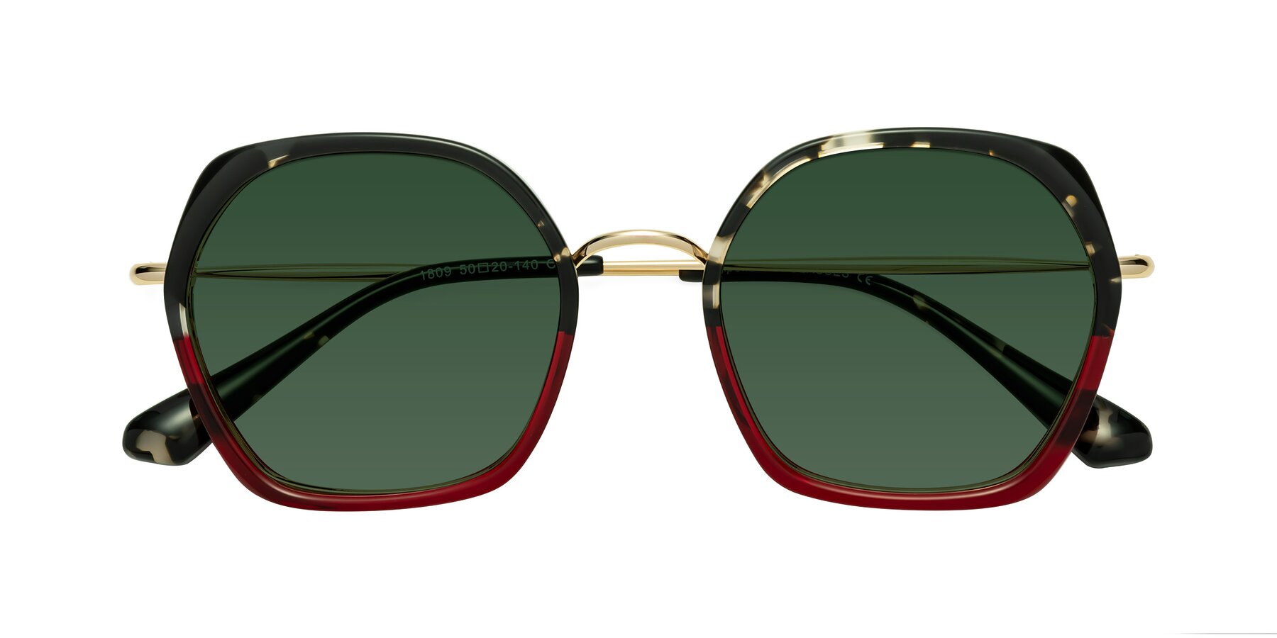 Folded Front of Apollo in Tortoise-Wine with Green Tinted Lenses