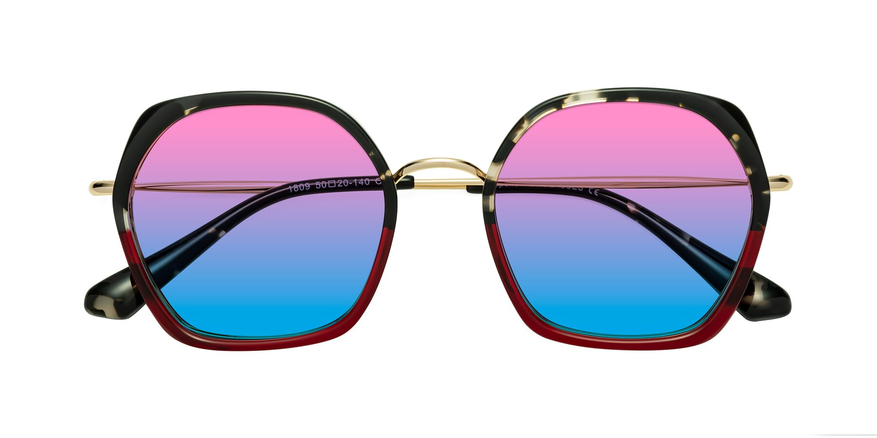 Folded Front of Apollo in Tortoise-Wine with Pink / Blue Gradient Lenses
