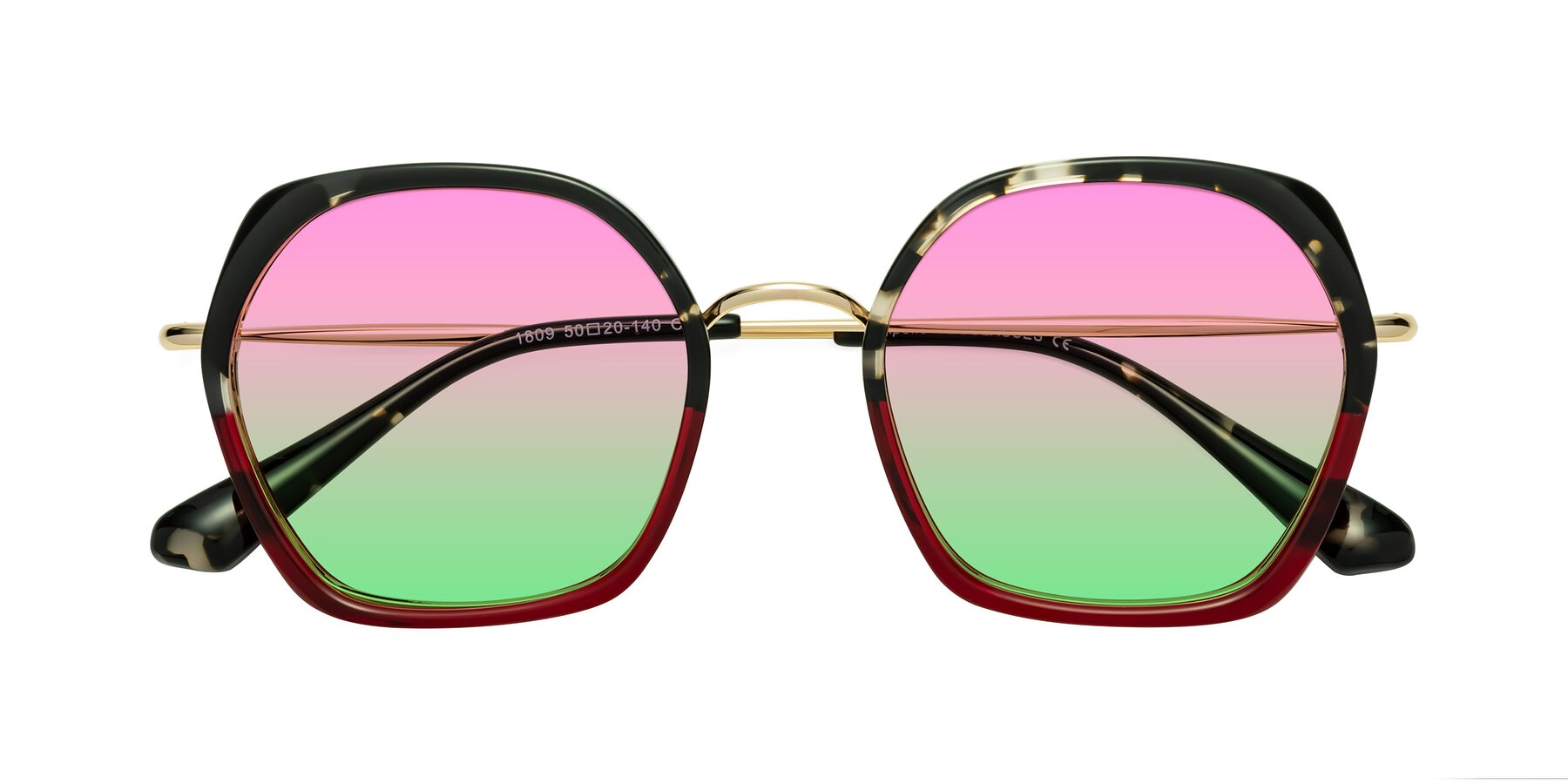 Folded Front of Apollo in Tortoise-Wine with Pink / Green Gradient Lenses