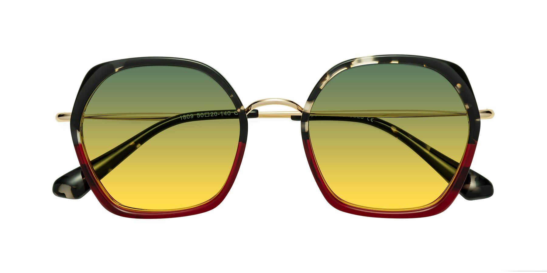 Folded Front of Apollo in Tortoise-Wine with Green / Yellow Gradient Lenses