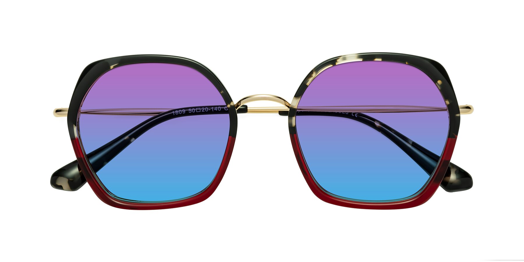 Folded Front of Apollo in Tortoise-Wine with Purple / Blue Gradient Lenses