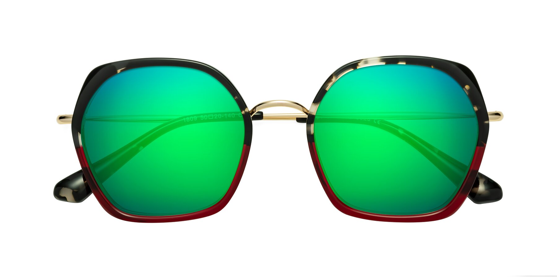 Folded Front of Apollo in Tortoise-Wine with Green Mirrored Lenses
