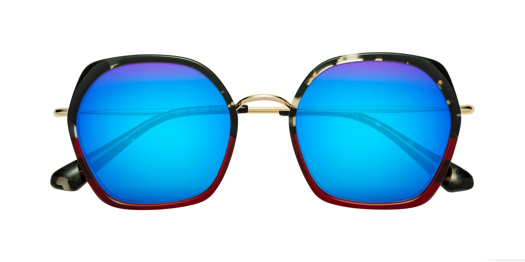 Folded Front of Apollo in Tortoise-Wine with Blue Mirrored Lenses