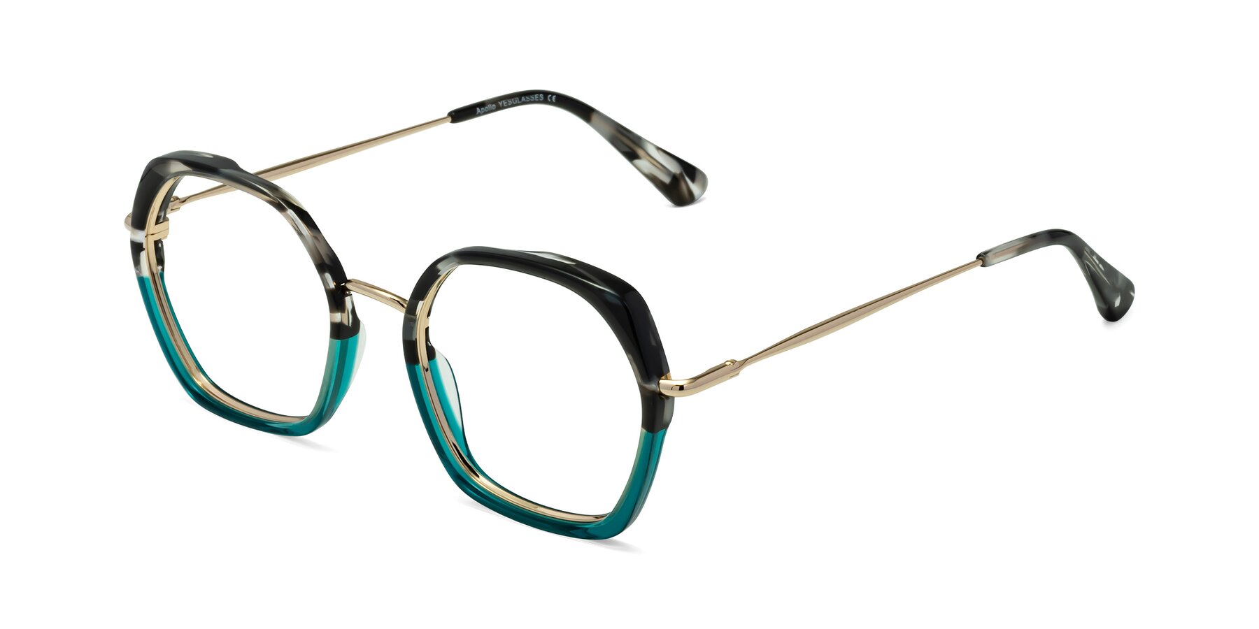 Angle of Apollo in Tortoise-Green with Clear Eyeglass Lenses