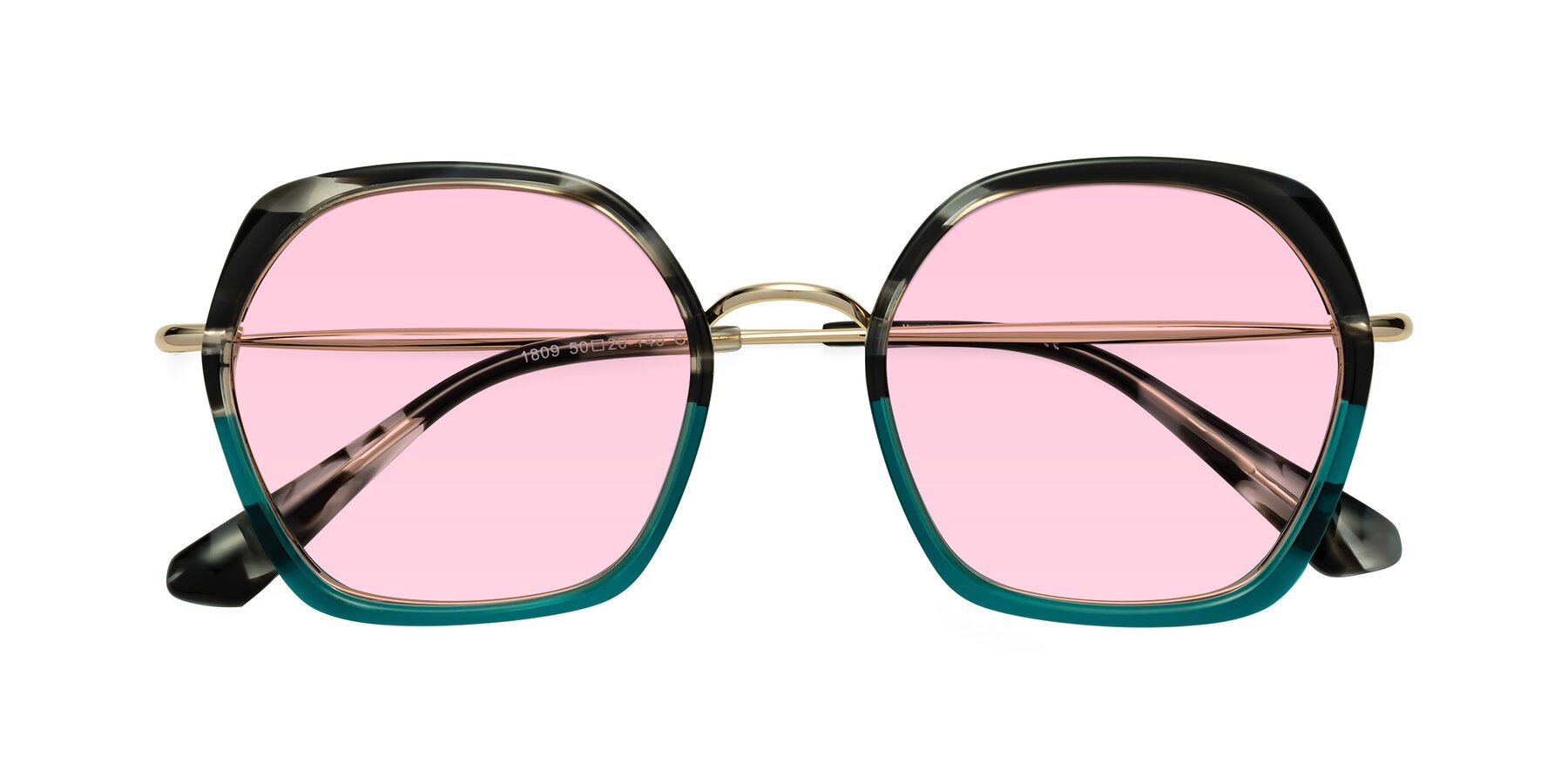 Folded Front of Apollo in Tortoise-Green with Light Pink Tinted Lenses