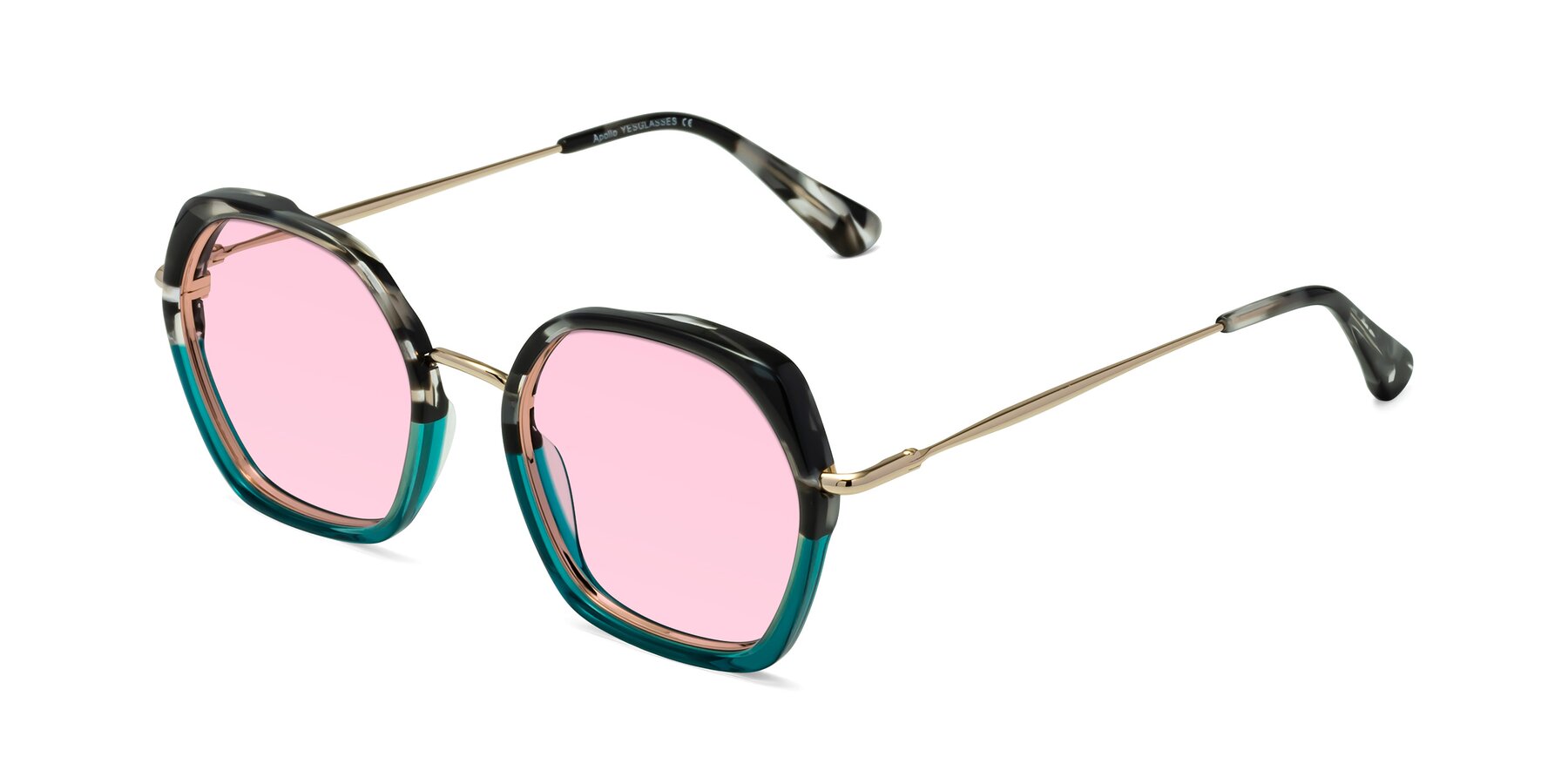 Angle of Apollo in Tortoise-Green with Light Pink Tinted Lenses