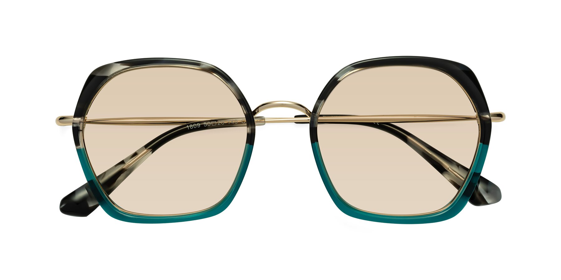 Folded Front of Apollo in Tortoise-Green with Light Brown Tinted Lenses