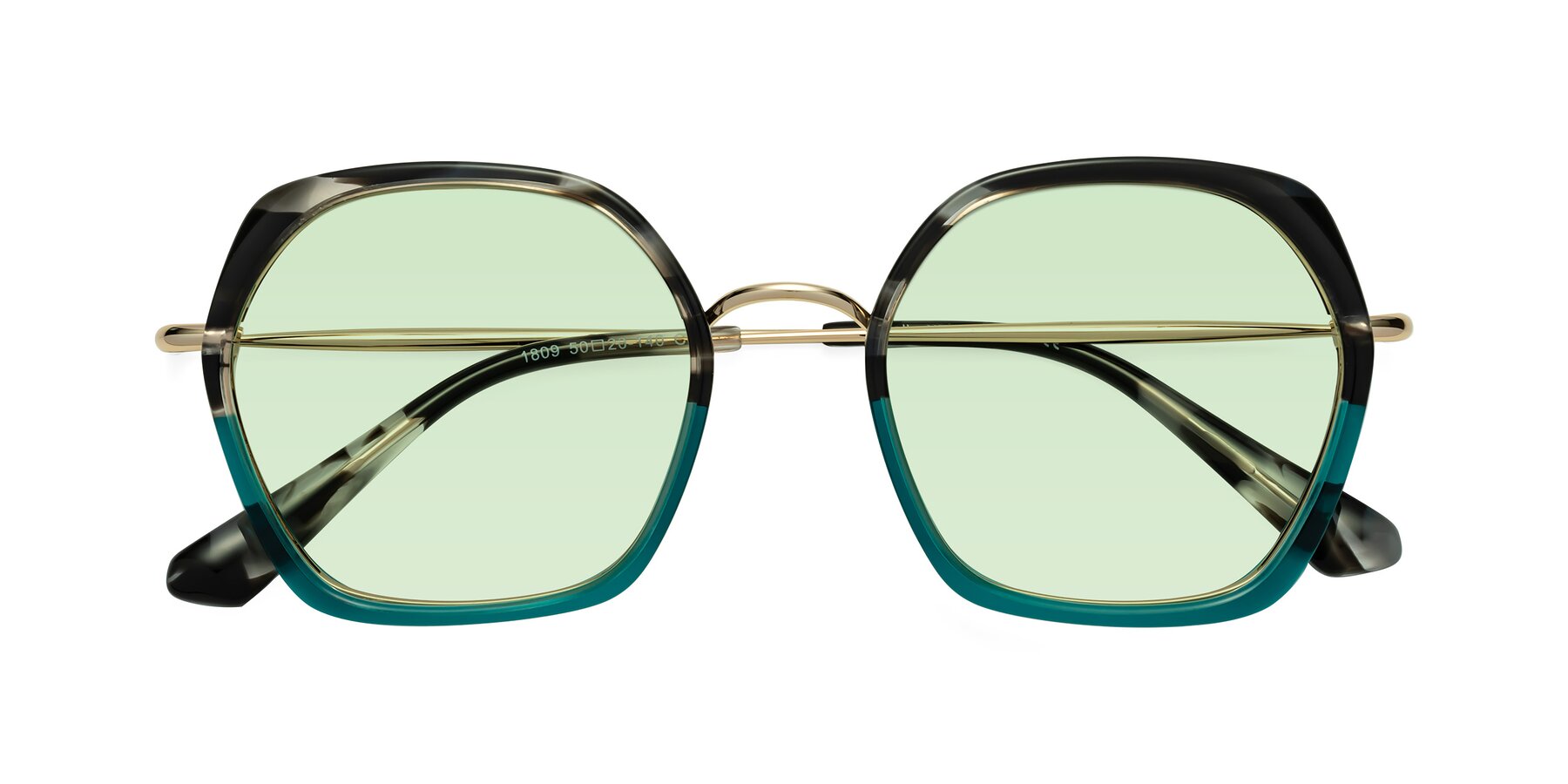 Folded Front of Apollo in Tortoise-Green with Light Green Tinted Lenses