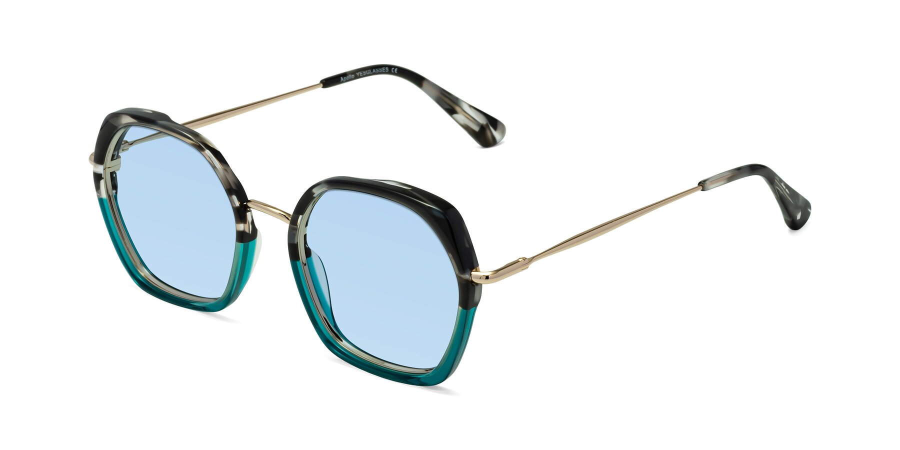 Angle of Apollo in Tortoise-Green with Light Blue Tinted Lenses