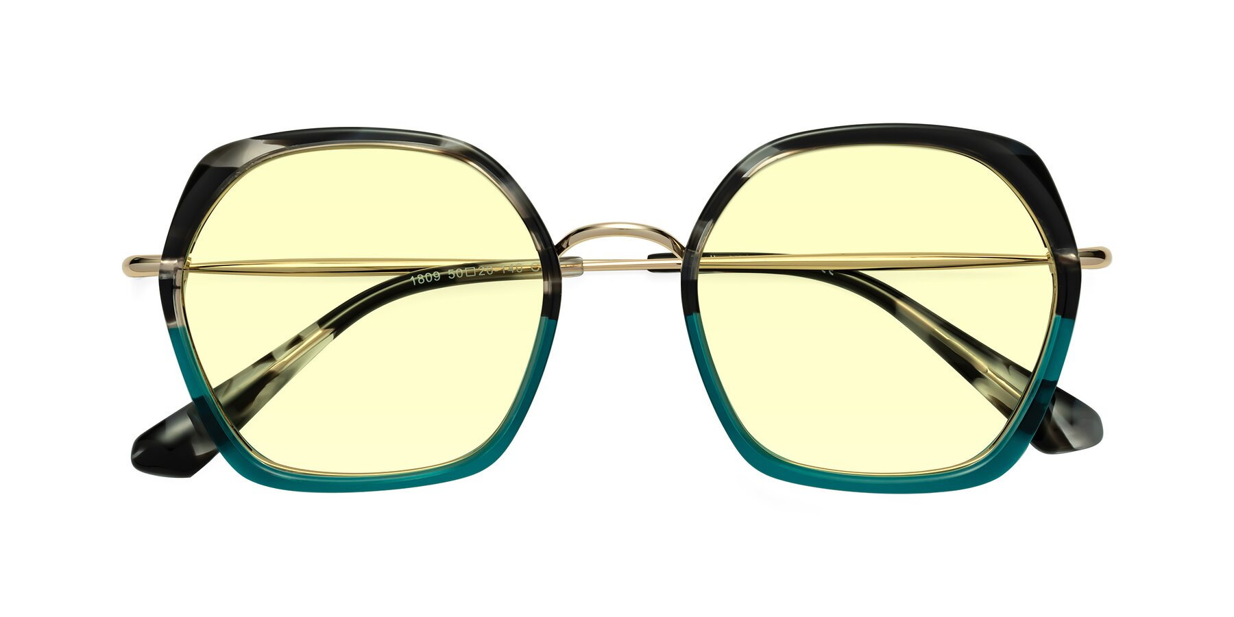 Folded Front of Apollo in Tortoise-Green with Light Yellow Tinted Lenses