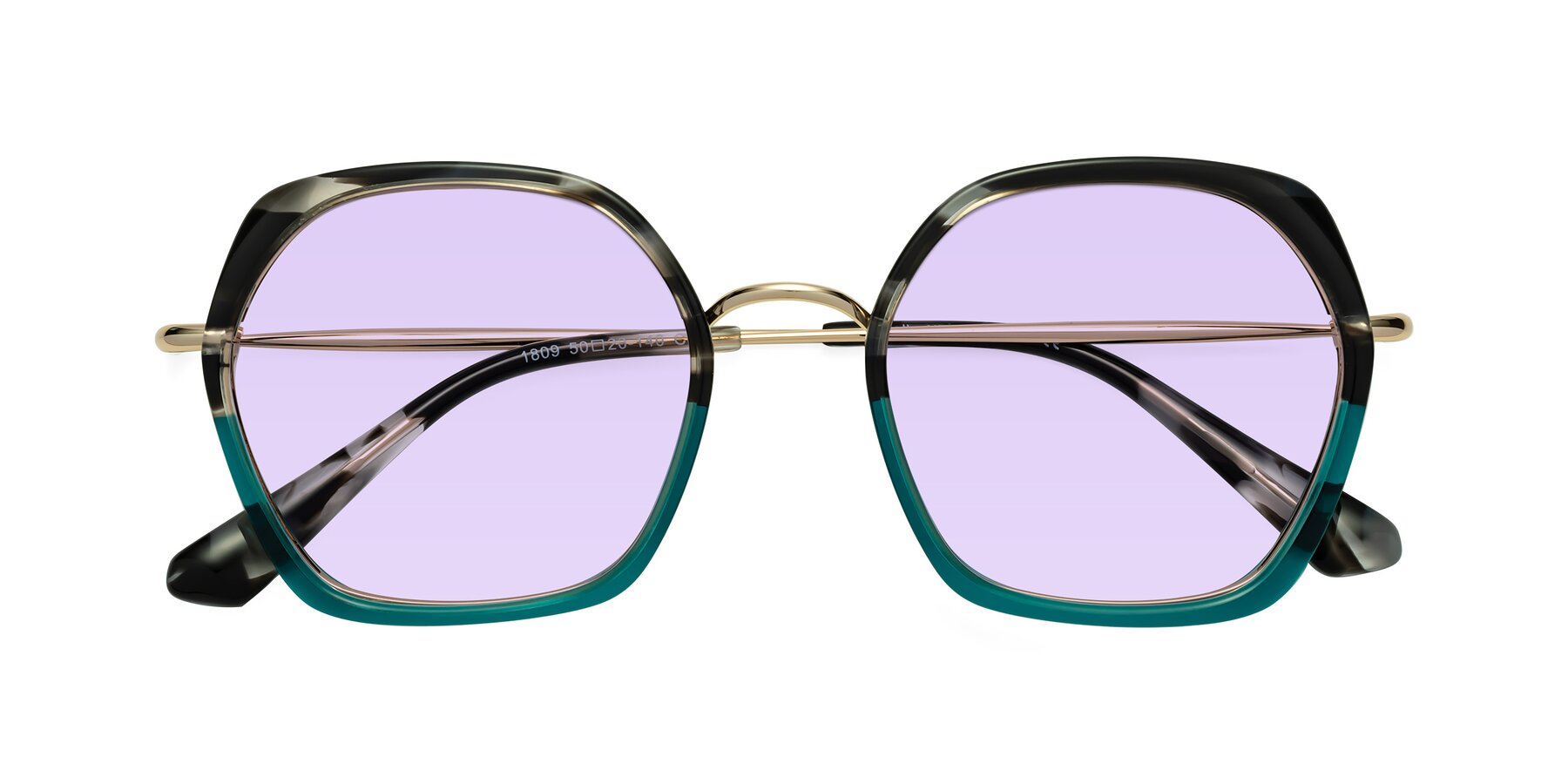 Folded Front of Apollo in Tortoise-Green with Light Purple Tinted Lenses