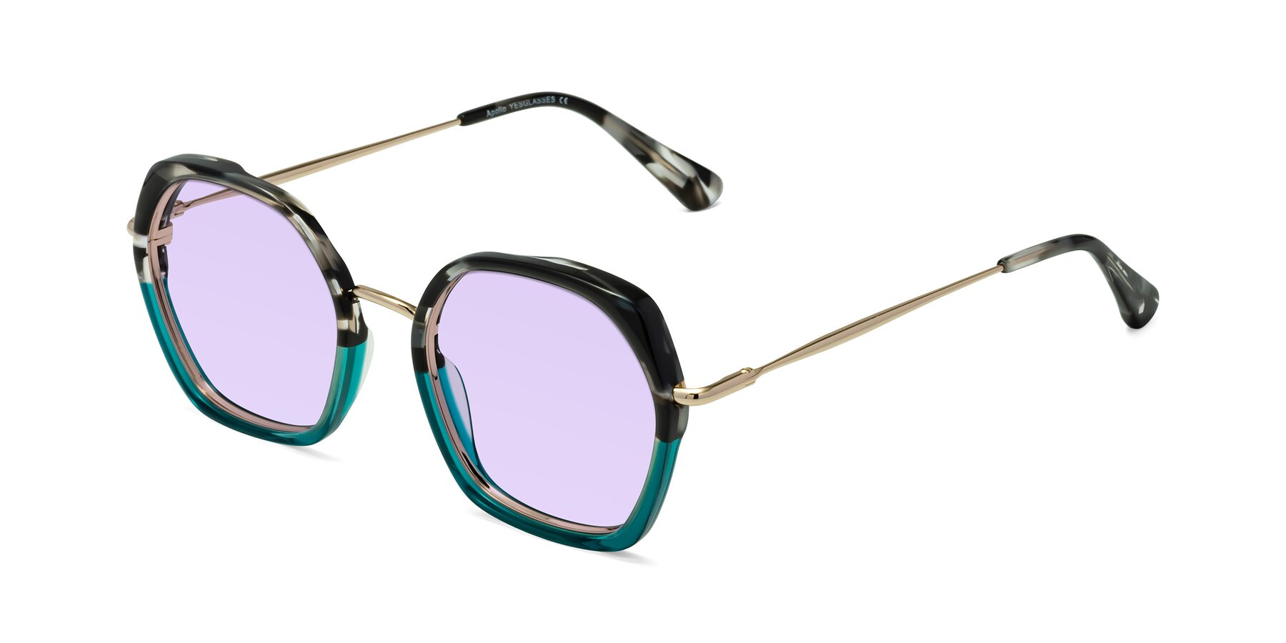 Angle of Apollo in Tortoise-Green with Light Purple Tinted Lenses