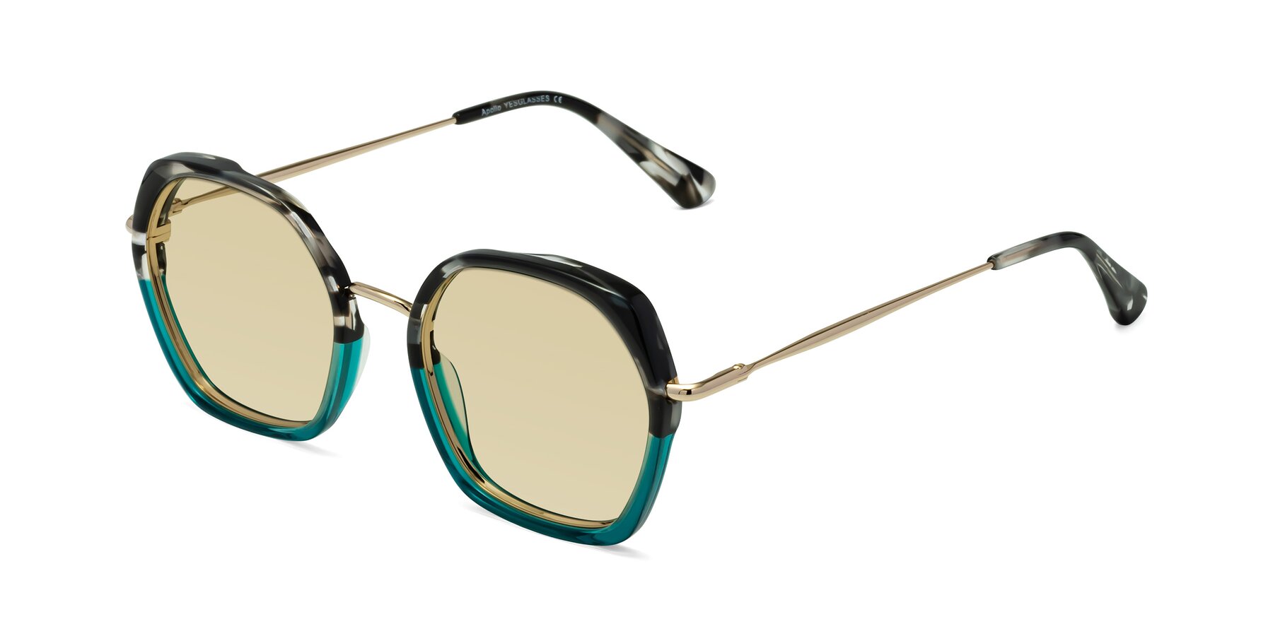 Angle of Apollo in Tortoise-Green with Light Champagne Tinted Lenses