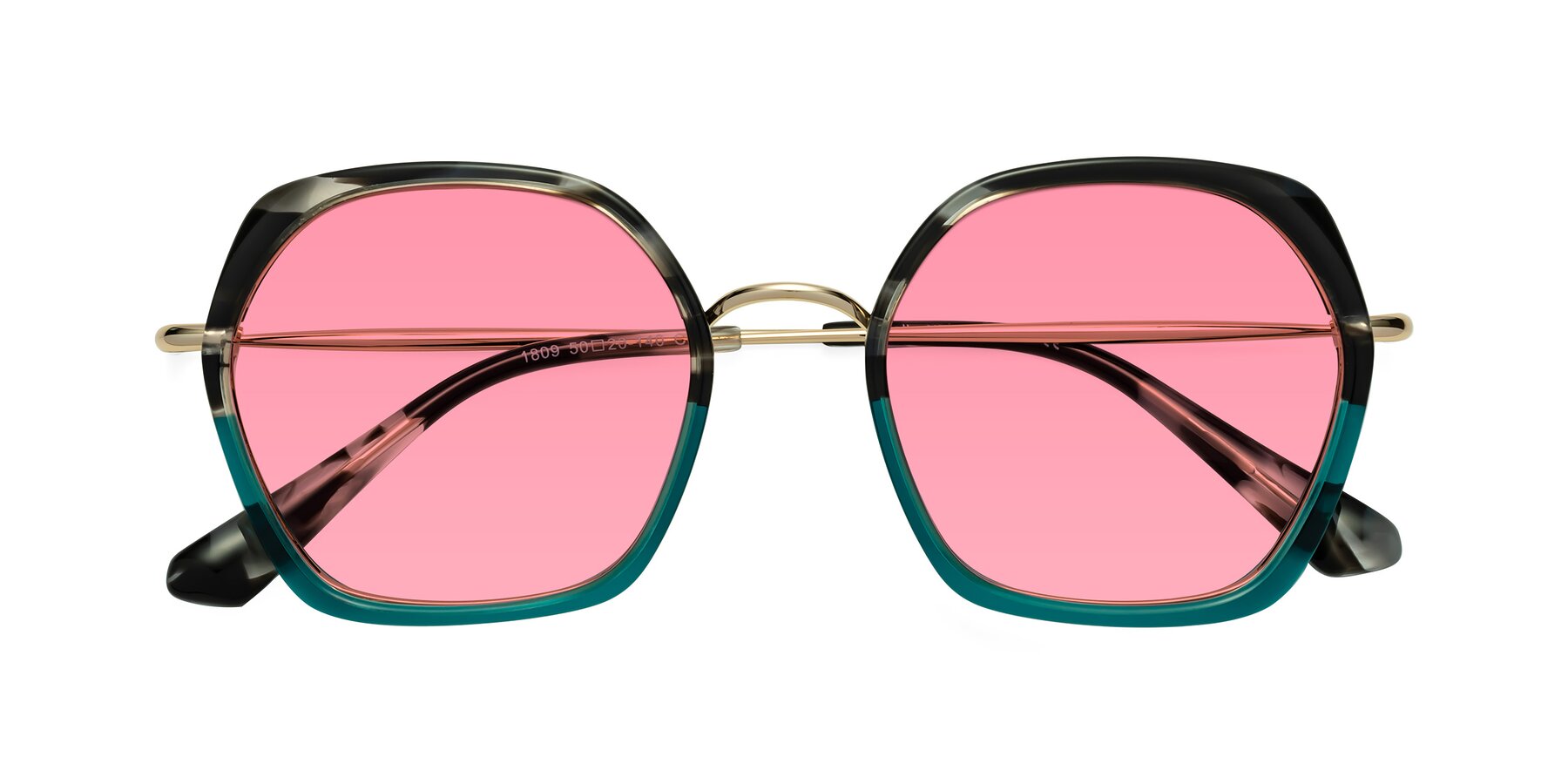 Folded Front of Apollo in Tortoise-Green with Pink Tinted Lenses