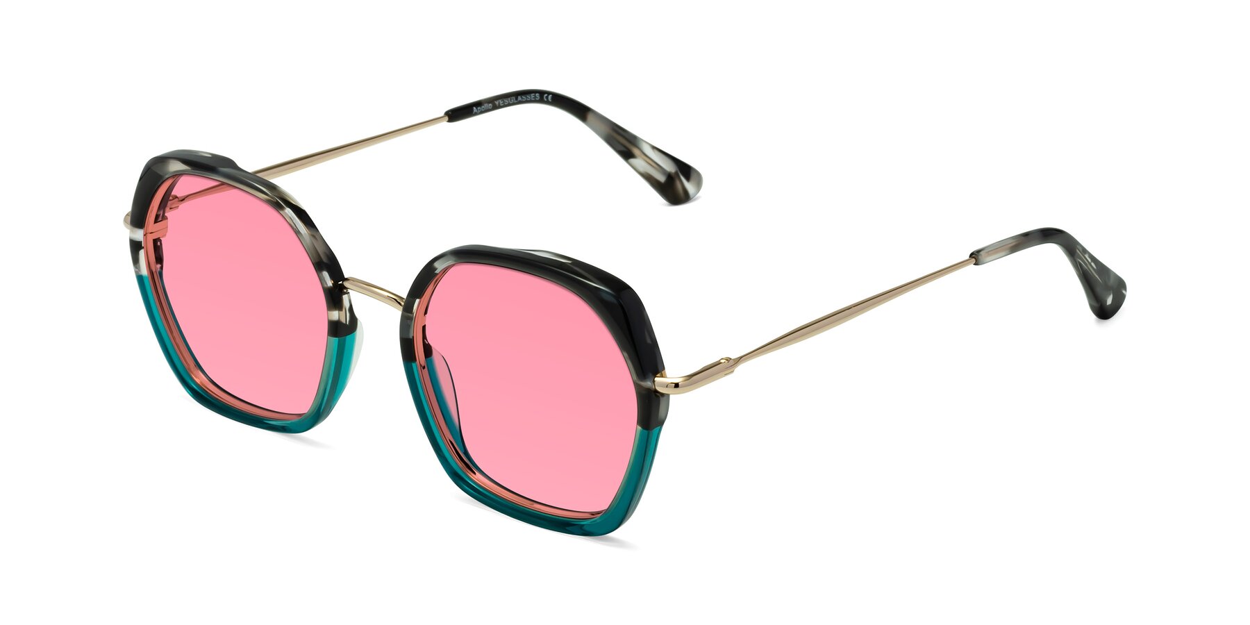 Angle of Apollo in Tortoise-Green with Pink Tinted Lenses