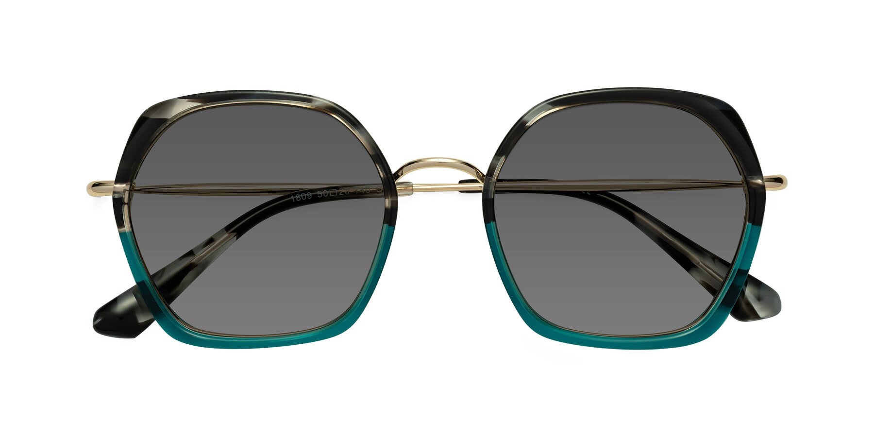 Folded Front of Apollo in Tortoise-Green with Medium Gray Tinted Lenses