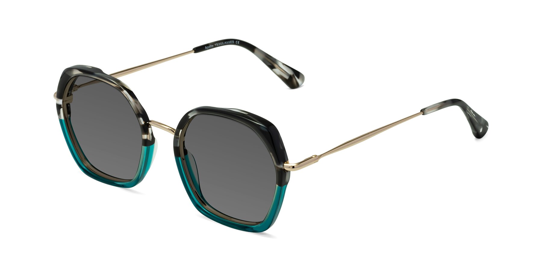 Angle of Apollo in Tortoise-Green with Medium Gray Tinted Lenses