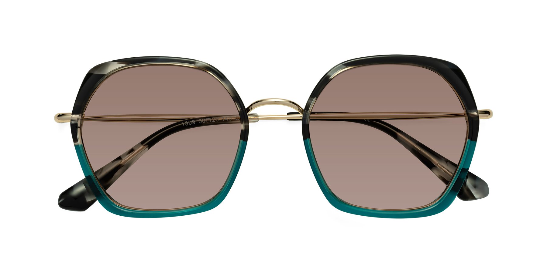 Folded Front of Apollo in Tortoise-Green with Medium Brown Tinted Lenses