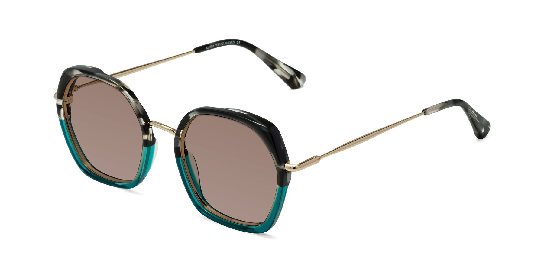 Angle of Apollo in Tortoise-Green with Medium Brown Tinted Lenses