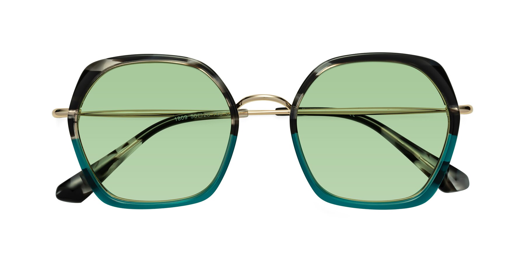 Folded Front of Apollo in Tortoise-Green with Medium Green Tinted Lenses