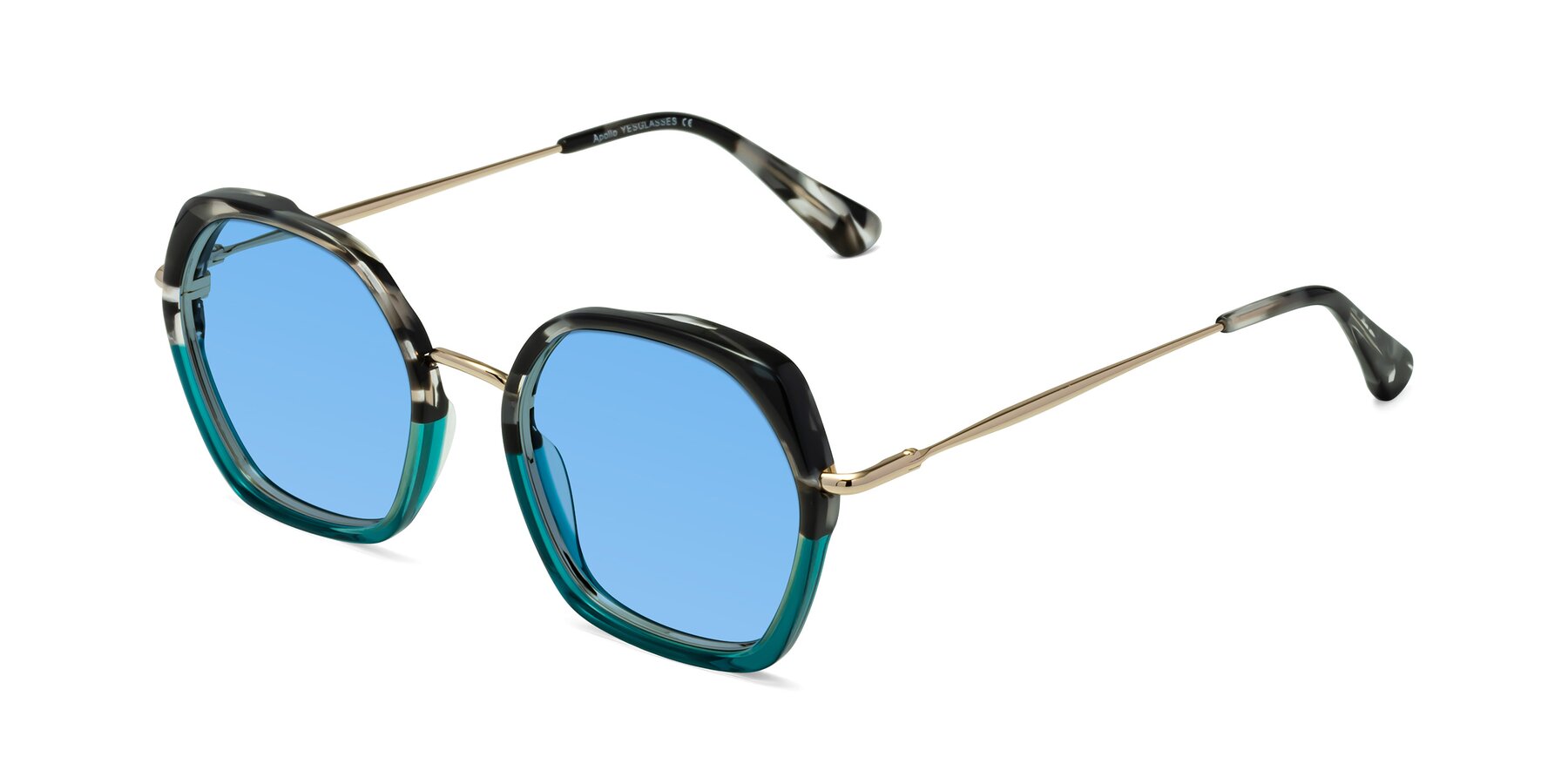 Angle of Apollo in Tortoise-Green with Medium Blue Tinted Lenses