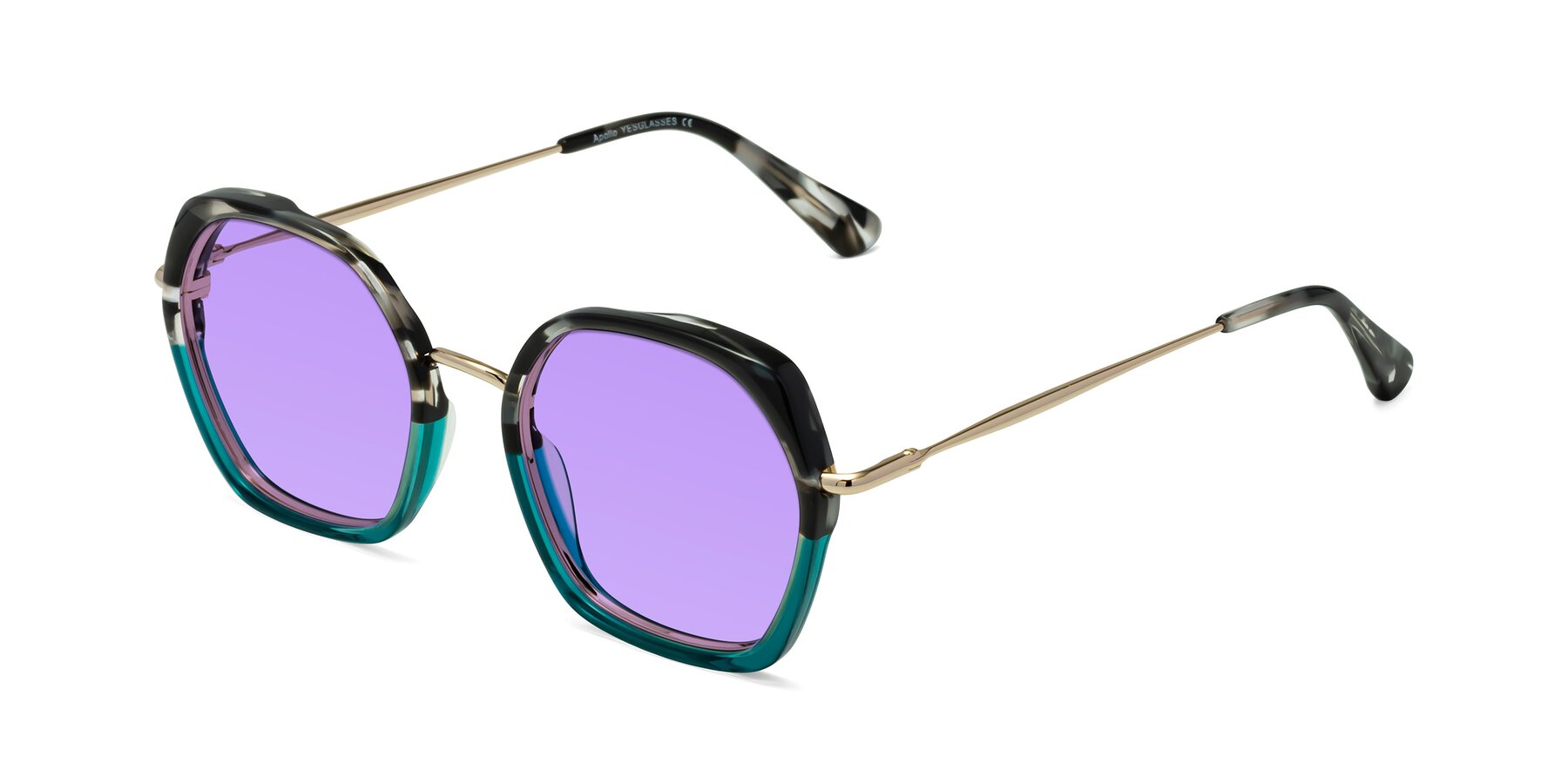 Angle of Apollo in Tortoise-Green with Medium Purple Tinted Lenses