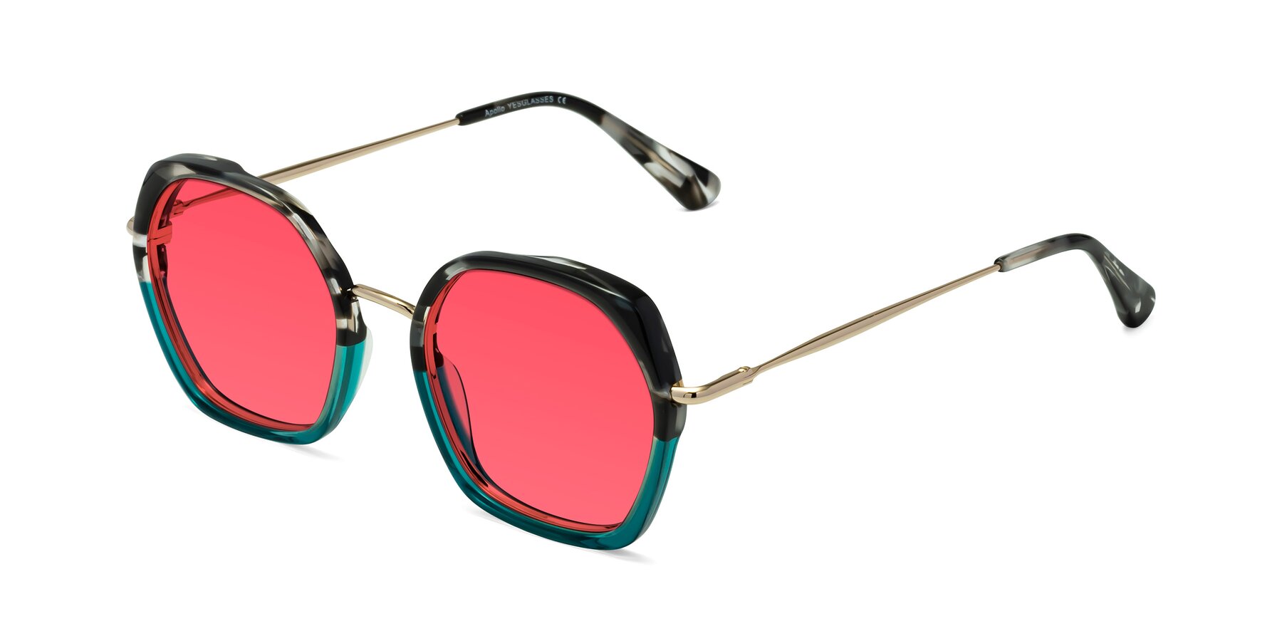 Angle of Apollo in Tortoise-Green with Red Tinted Lenses