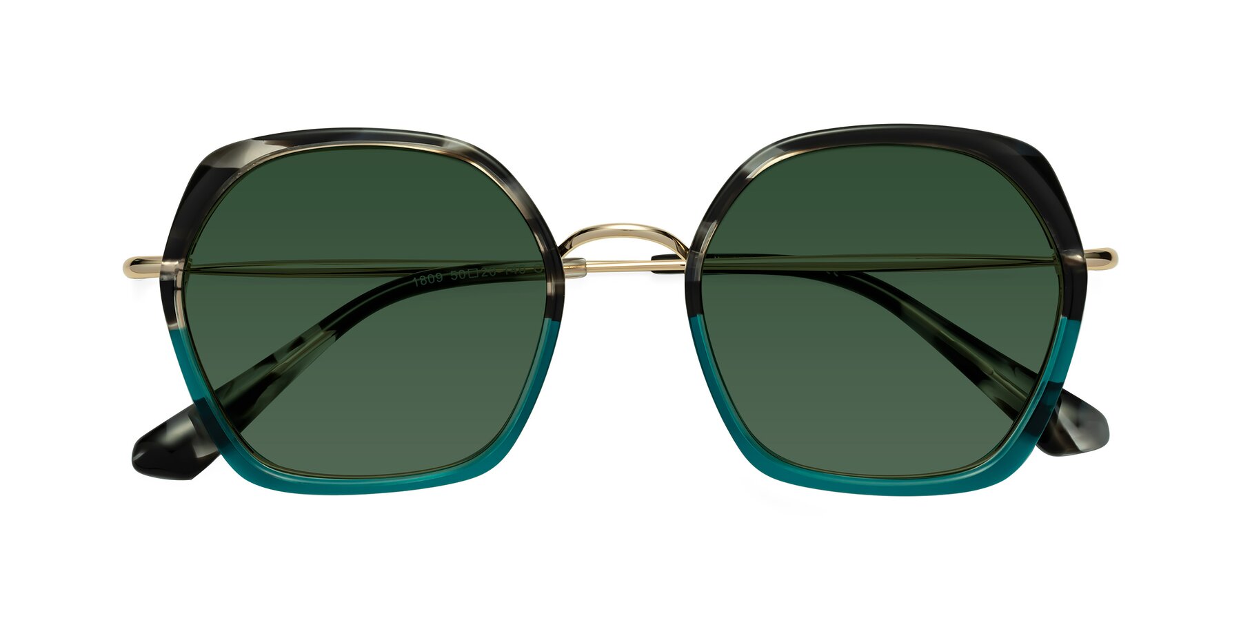 Folded Front of Apollo in Tortoise-Green with Green Tinted Lenses