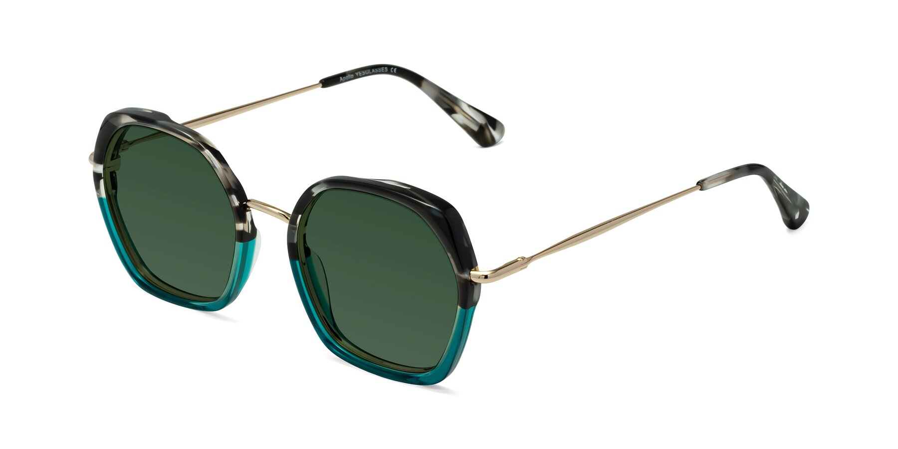 Angle of Apollo in Tortoise-Green with Green Tinted Lenses