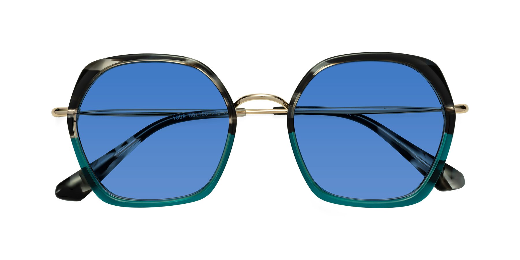 Folded Front of Apollo in Tortoise-Green with Blue Tinted Lenses