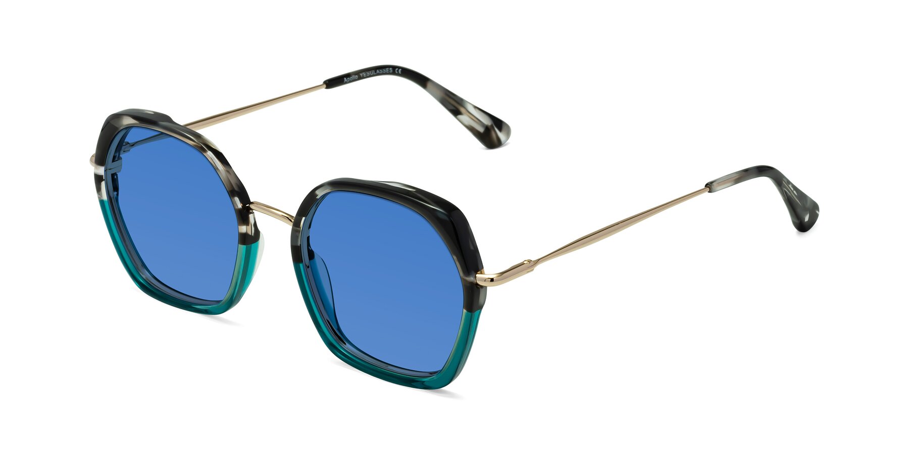 Angle of Apollo in Tortoise-Green with Blue Tinted Lenses