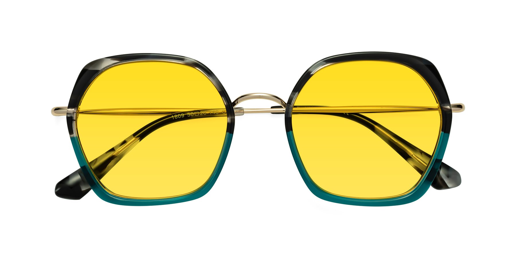 Folded Front of Apollo in Tortoise-Green with Yellow Tinted Lenses