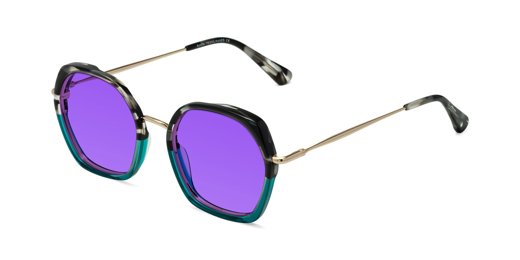 Angle of Apollo in Tortoise-Green with Purple Tinted Lenses