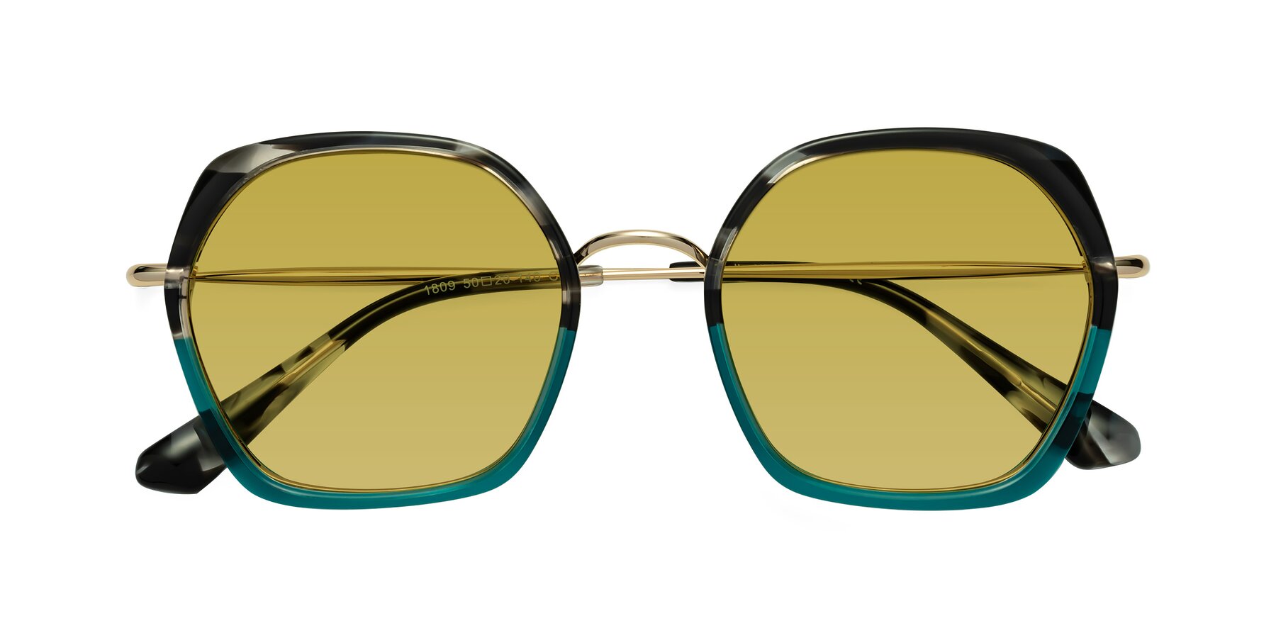 Folded Front of Apollo in Tortoise-Green with Champagne Tinted Lenses