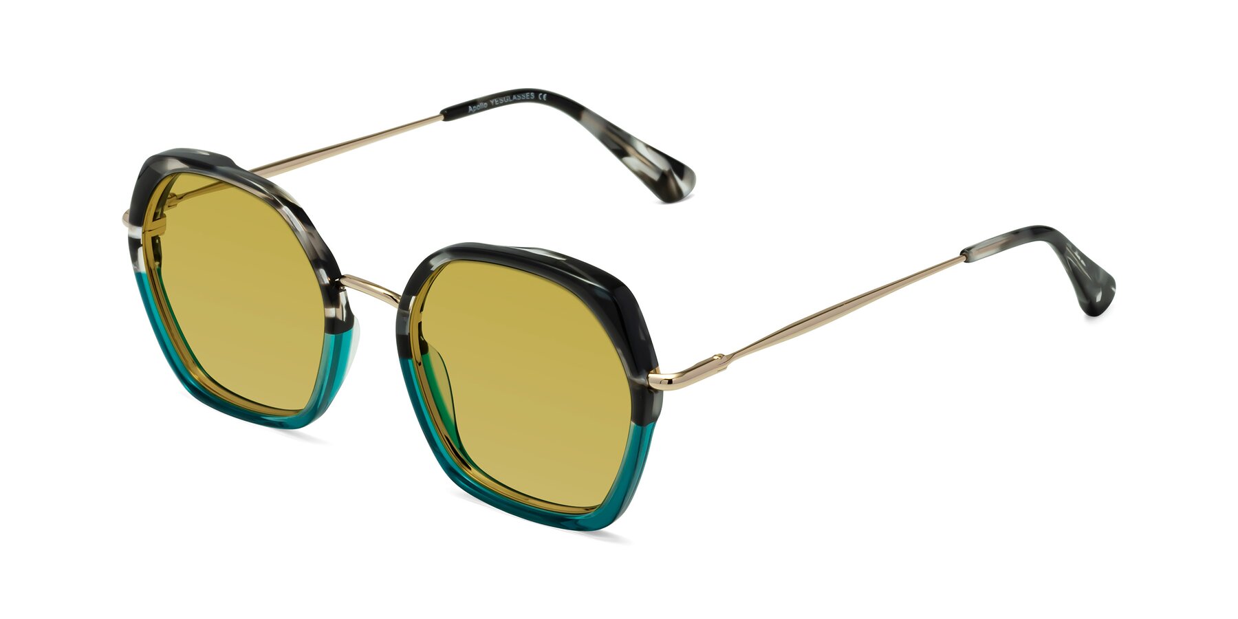 Angle of Apollo in Tortoise-Green with Champagne Tinted Lenses