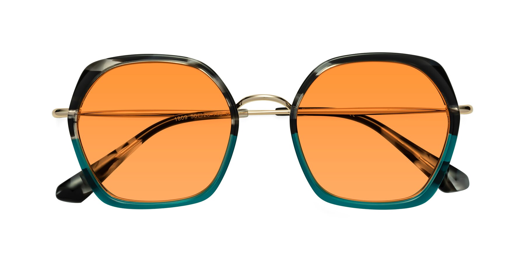 Folded Front of Apollo in Tortoise-Green with Orange Tinted Lenses