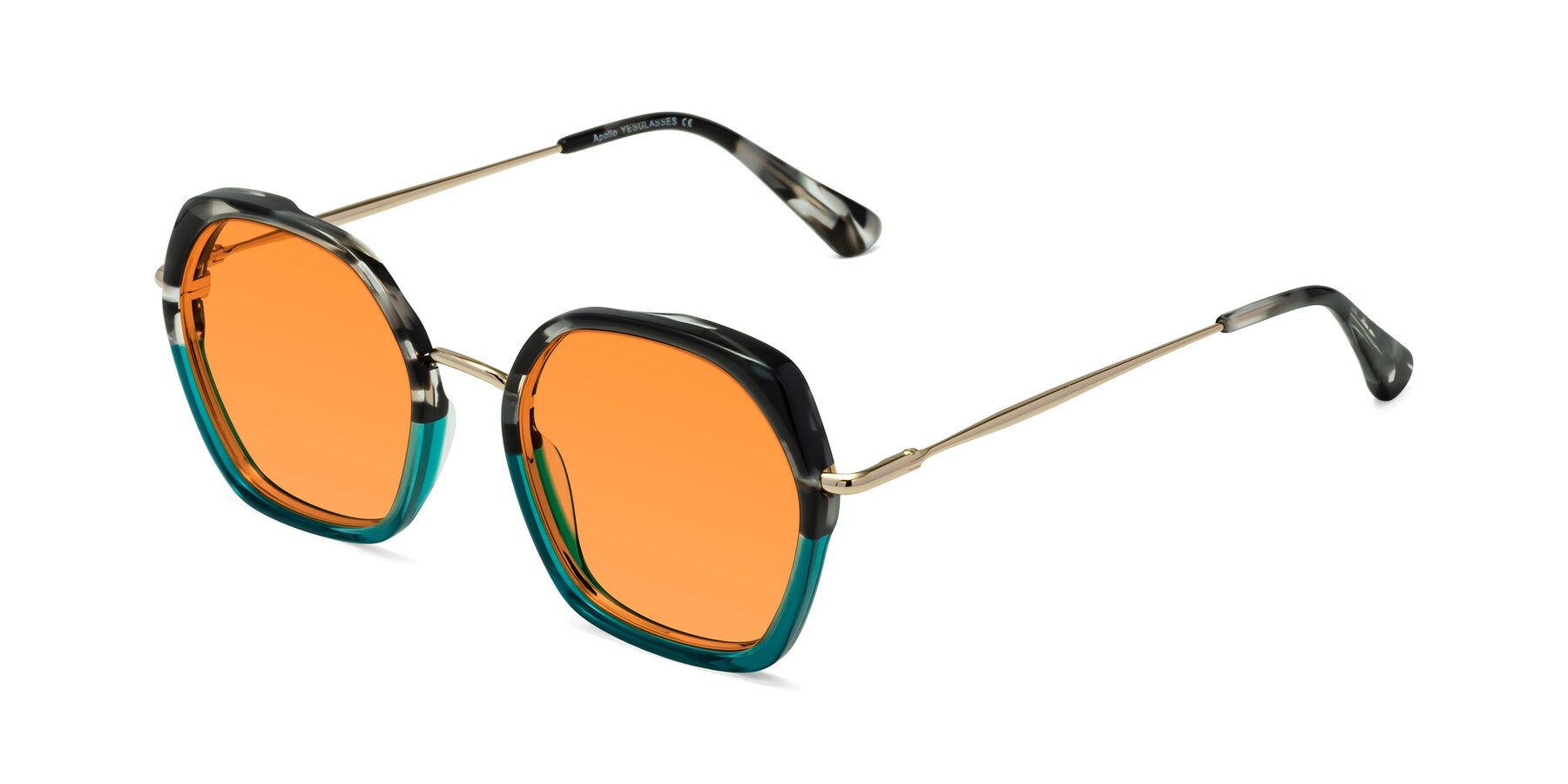 Angle of Apollo in Tortoise-Green with Orange Tinted Lenses