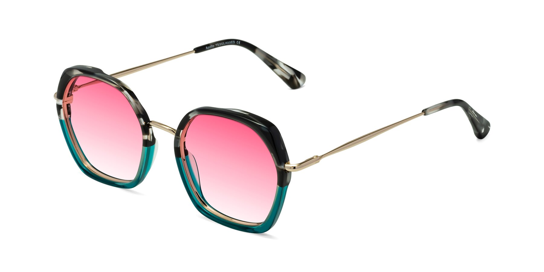 Angle of Apollo in Tortoise-Green with Pink Gradient Lenses
