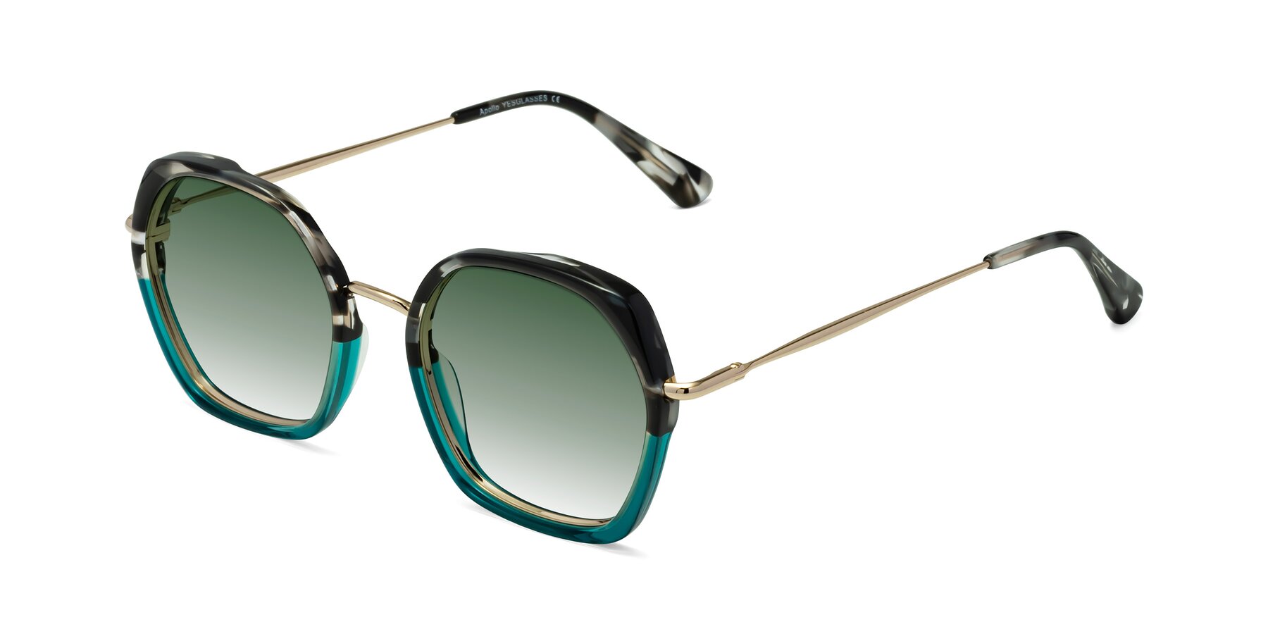 Angle of Apollo in Tortoise-Green with Green Gradient Lenses