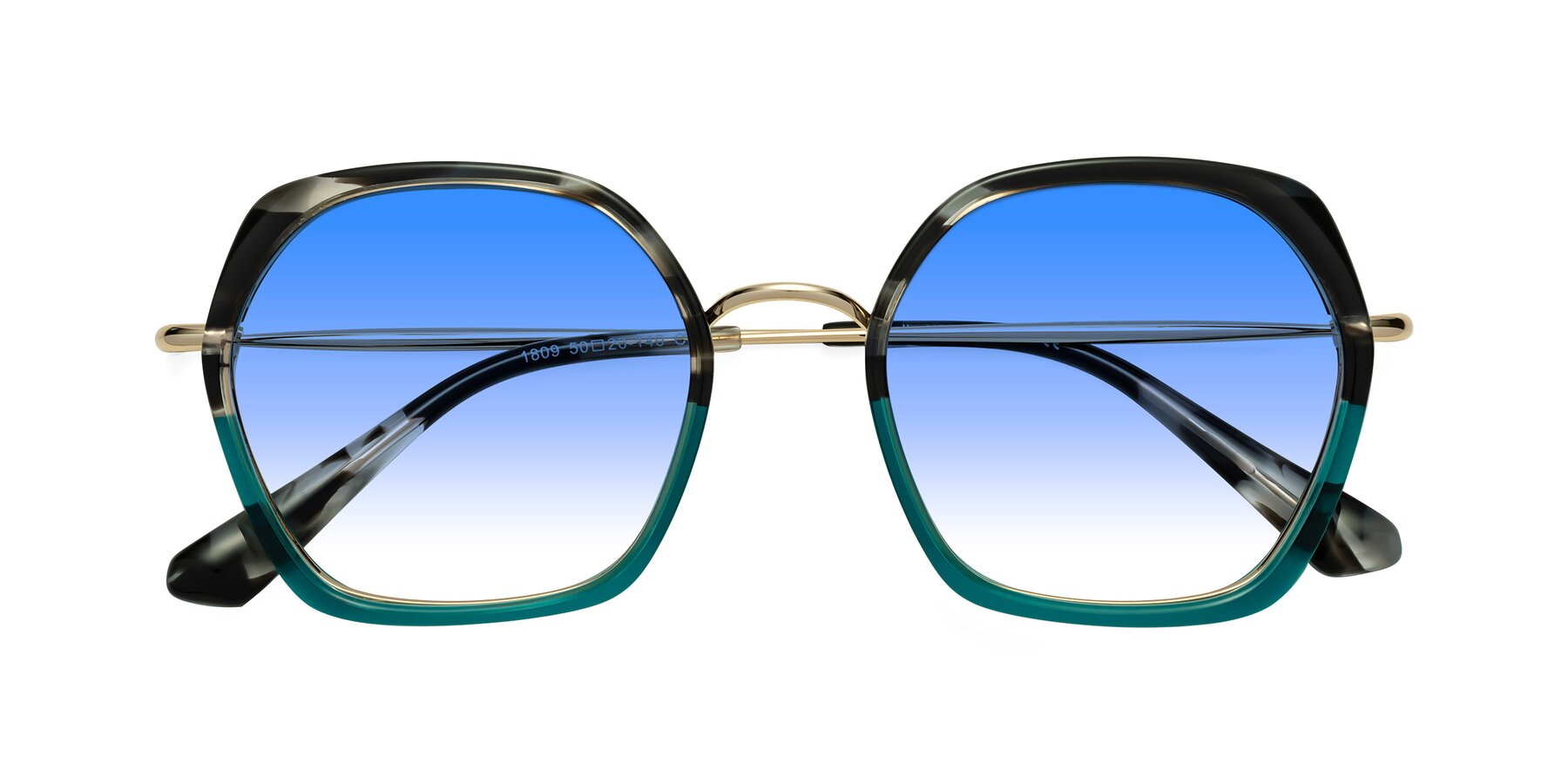 Folded Front of Apollo in Tortoise-Green with Blue Gradient Lenses