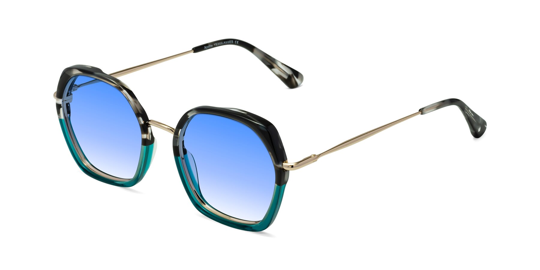 Angle of Apollo in Tortoise-Green with Blue Gradient Lenses