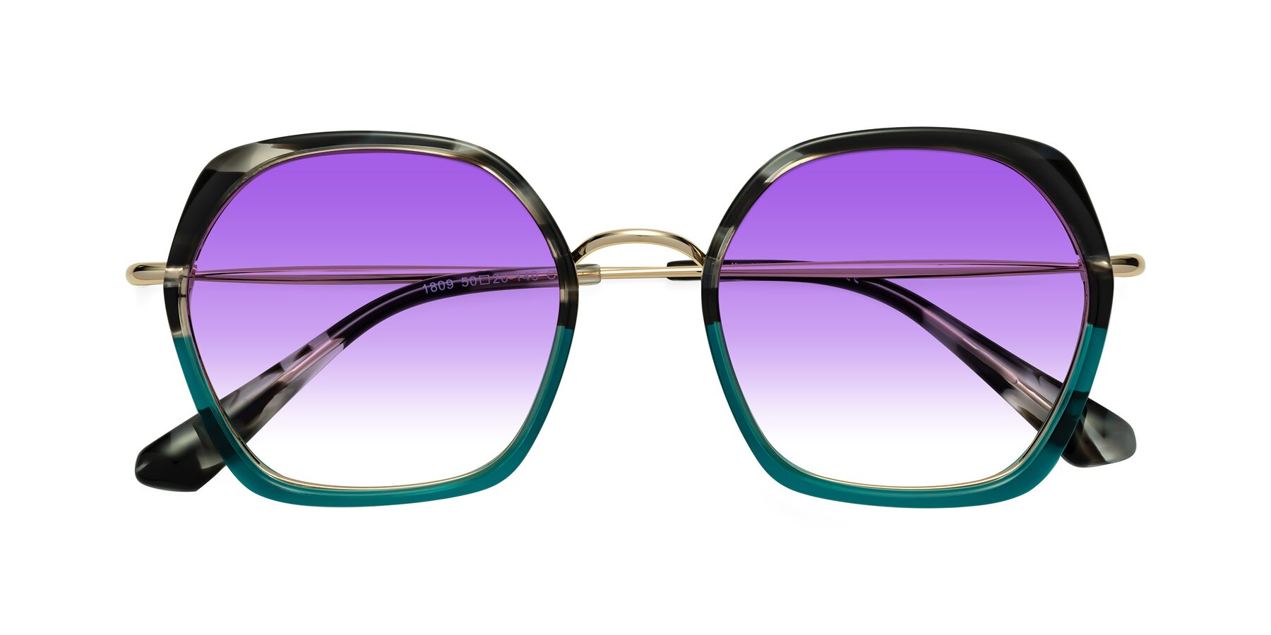 Folded Front of Apollo in Tortoise-Green with Purple Gradient Lenses
