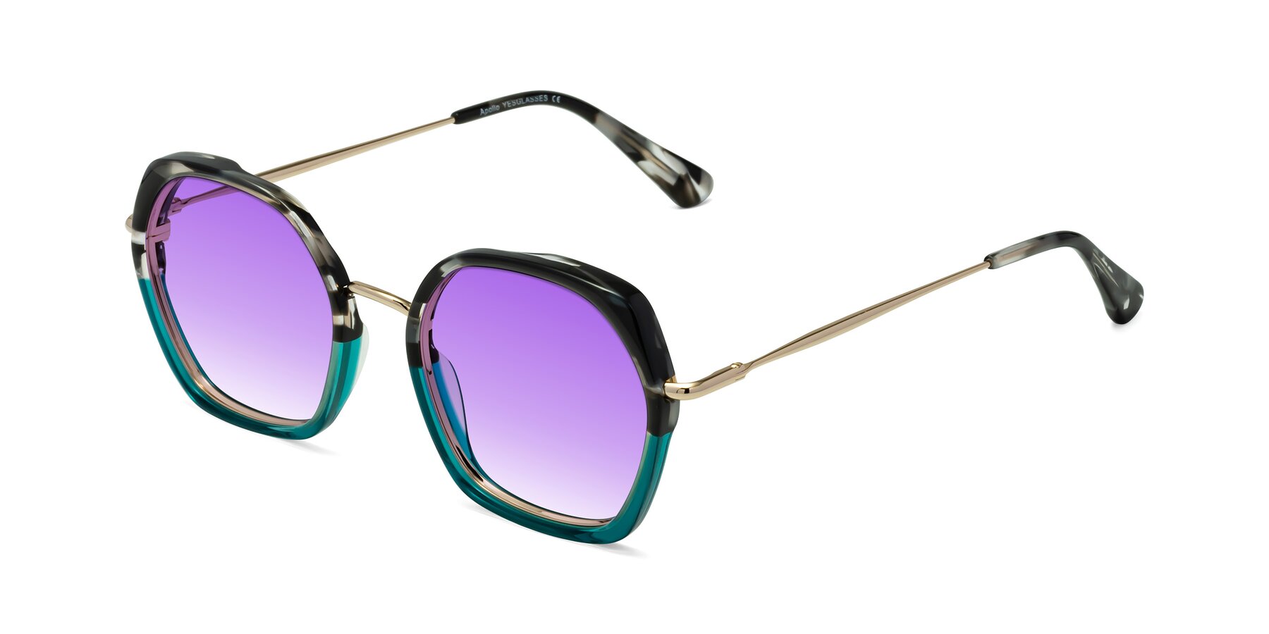 Angle of Apollo in Tortoise-Green with Purple Gradient Lenses