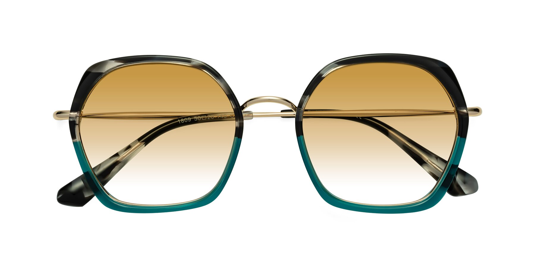 Folded Front of Apollo in Tortoise-Green with Champagne Gradient Lenses