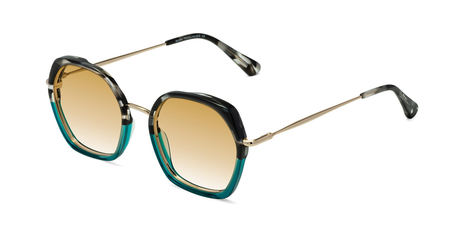 Angle of Apollo in Tortoise-Green with Champagne Gradient Lenses