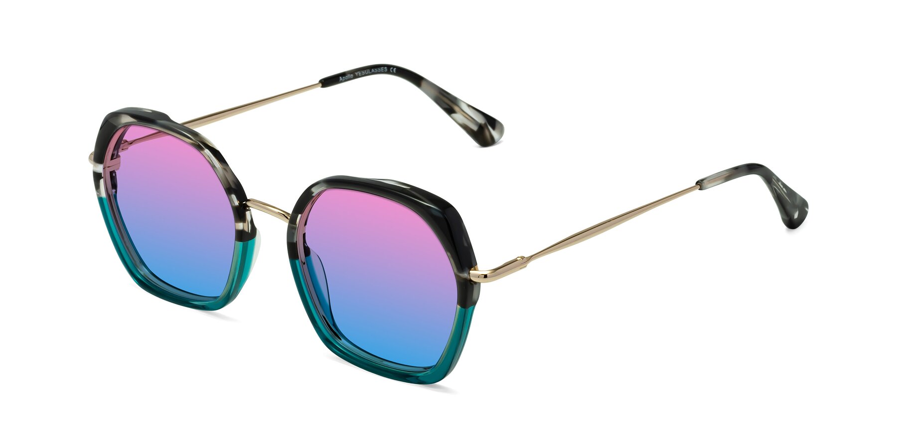 Angle of Apollo in Tortoise-Green with Pink / Blue Gradient Lenses