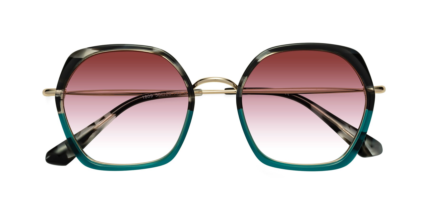 Folded Front of Apollo in Tortoise-Green with Garnet Gradient Lenses