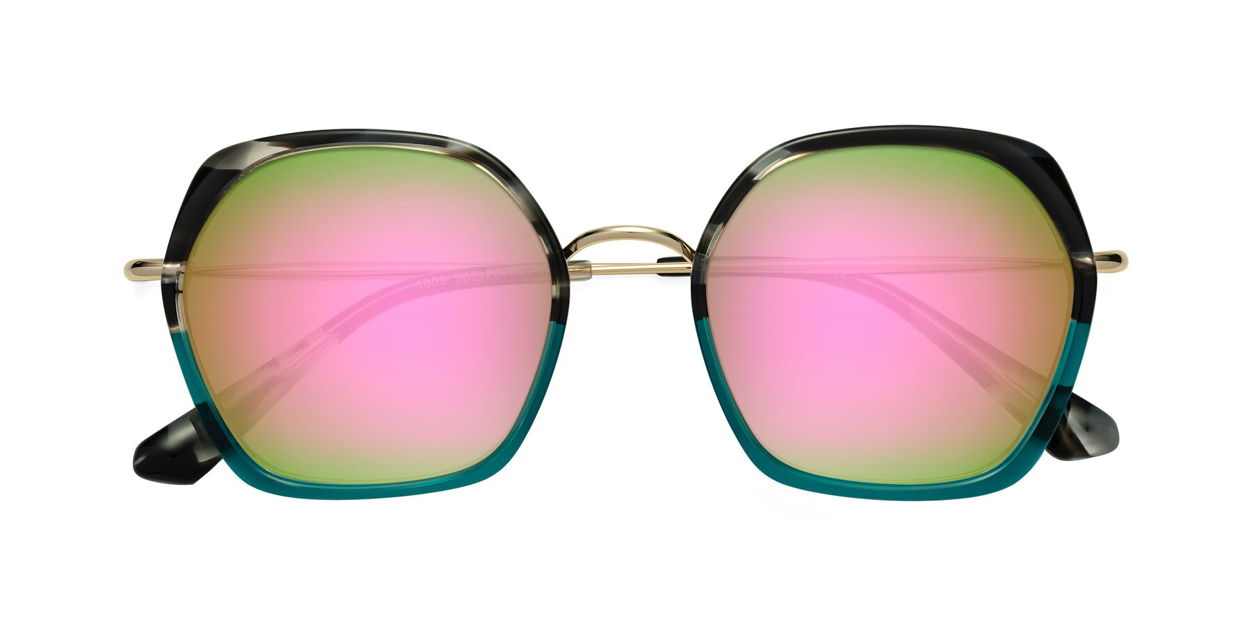 Folded Front of Apollo in Tortoise-Green with Pink Mirrored Lenses