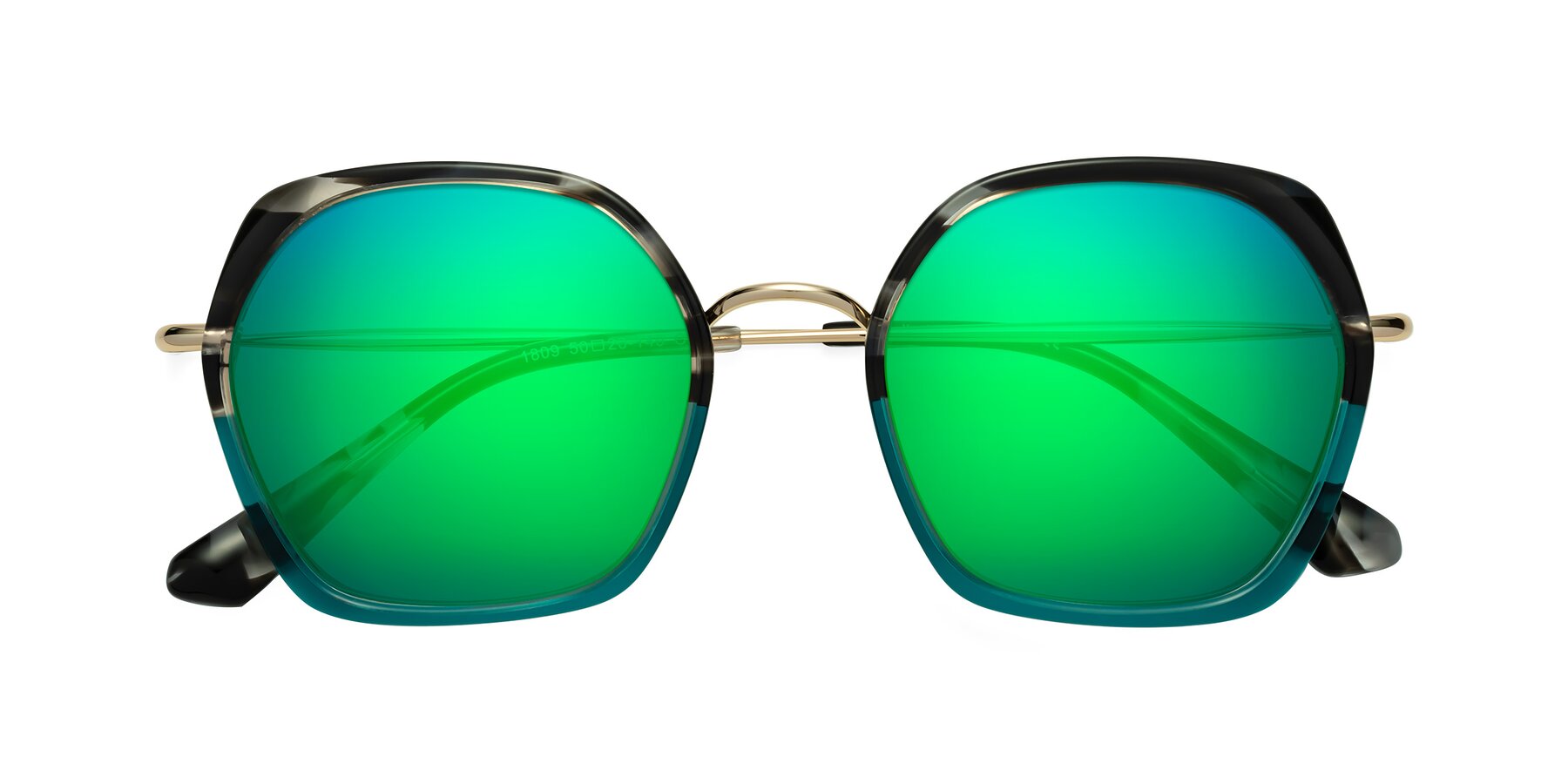 Folded Front of Apollo in Tortoise-Green with Green Mirrored Lenses