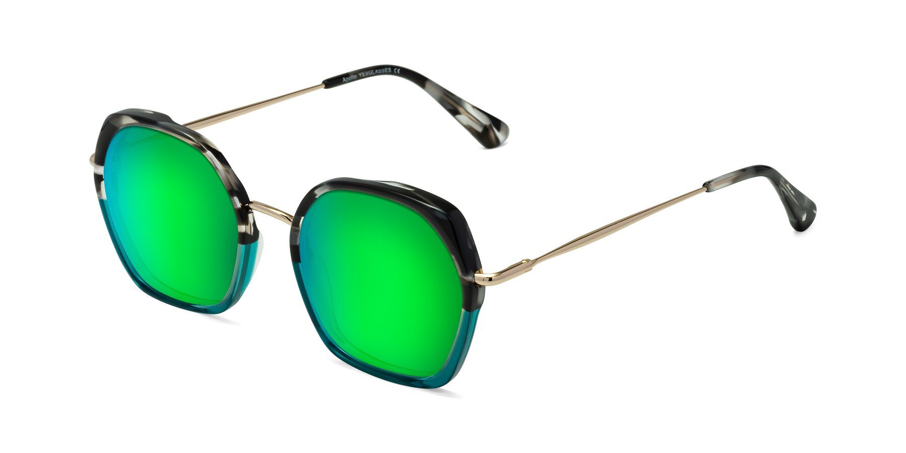 Angle of Apollo in Tortoise-Green with Green Mirrored Lenses